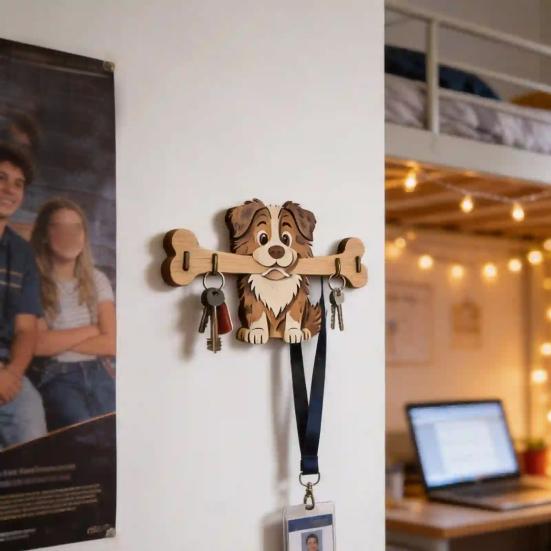 Colgador de llaves, Montado en la pared, Diseño sin perforaciones, con Gancho de almacenamiento con forma de perro de dibujos animados, Portallaves resistente, a prueba de humedad, que ahorra espacio, para el hogar, la cocina
