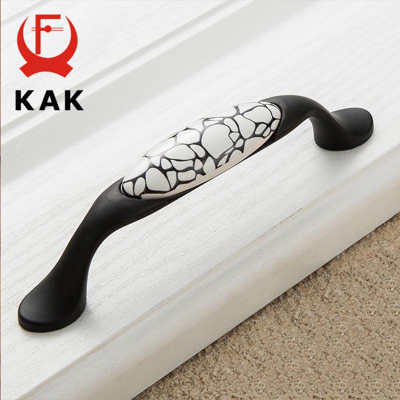 KAK Black Emboss Wardrobe Door Handles Marble Ceramic Cabinet Handles Drawer Knobs American Style Furniture Hardware Pulls