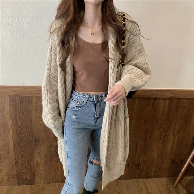 Womens Cardigan Long Sleeve Cable Knit Sweater Open Front Loose Outwear Drop Shoulder Maxi Sweater