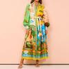 Women's Clothing, Printed, Lantern Sleeves, Waistband, Shirt Skirt, Waist Cinching, Dress