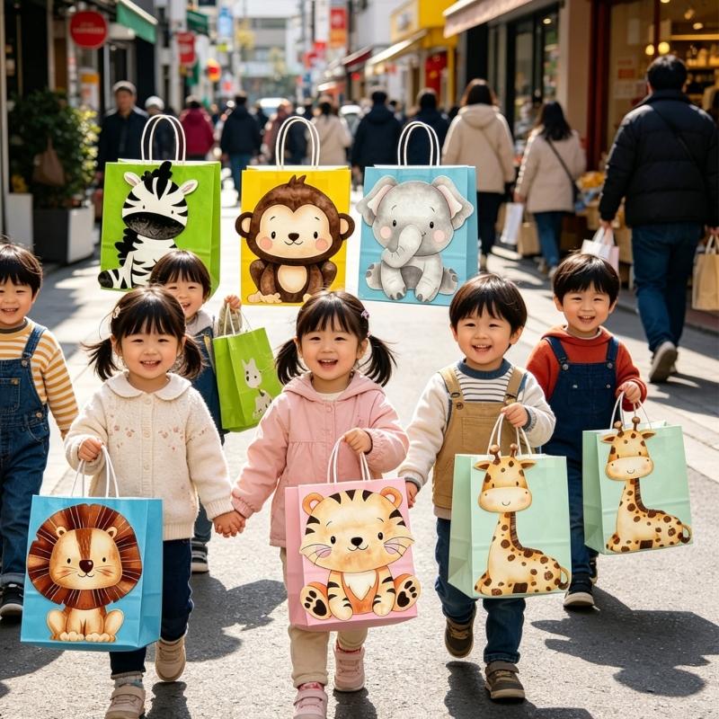 Pack Of 6 Jungle Themed Paper Gift Bags With Sturdy Handles For Childrens Birthday Parties And Special Event