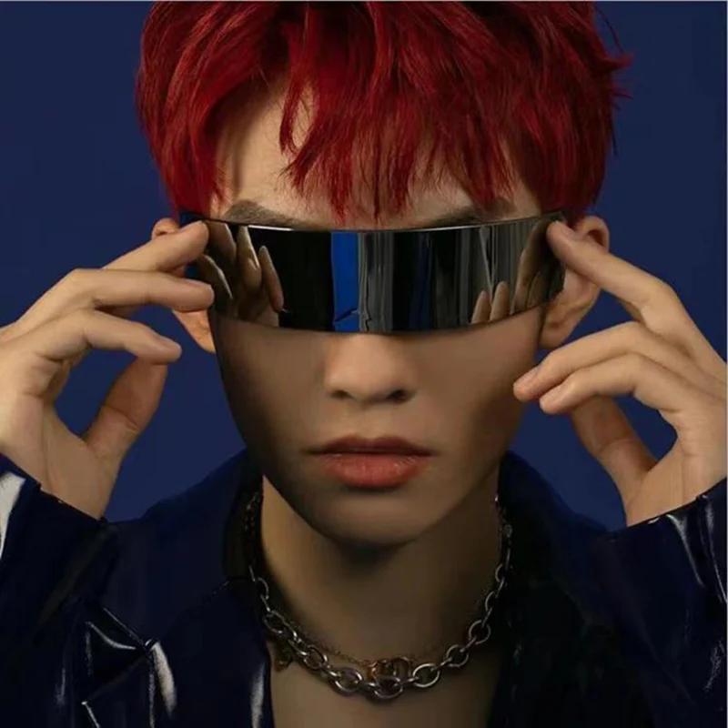 Y2K Rimless Sunglasses One Piece Lens Wrap Around Cyber Punk Futuristic Unisex Hip Hop Party Sun Glasses