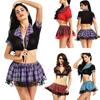 Stylish Women Sexy Costume Lingerie Student Uniform Set With Lace And Lattice Design