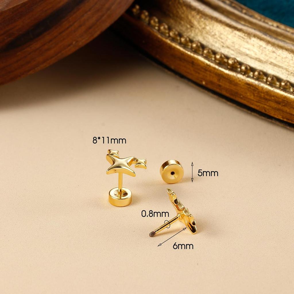 Drperfect 1 Paar Flache Schraubverschluss Ohrstecker Kleine Sternohrringe Helix Knorpel Tragus Piercing Zirkon für Damen