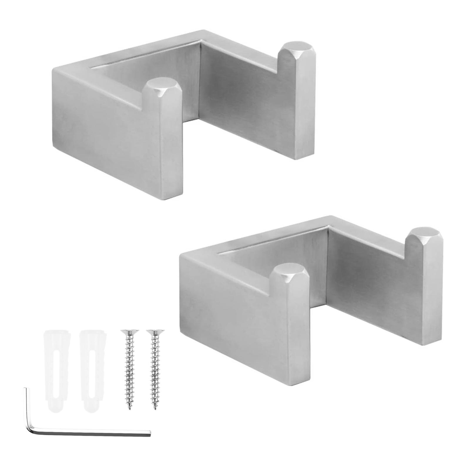 2 Pcs Bath Towel Hook 304 Stainless Steel Robe Hook Square Hanger Heavy Duty Wall Mounted Coat Hook for Bathroom Kitchen Office
