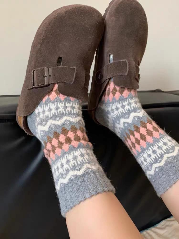 Calcetines de Lana Argyle con Volantes Estilo Fair Isle Nórdico - Abrigo, Retro, Estilo Étnico Ropa de Invierno