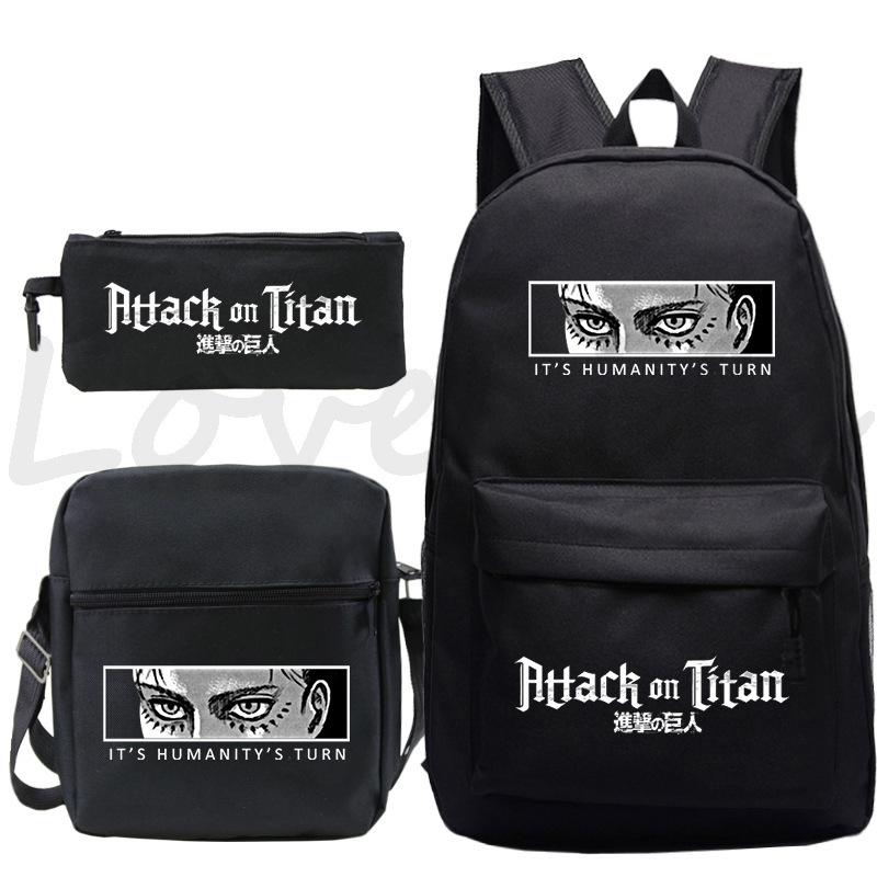 Attack Giant Anime Peripheral Student School Bag Crossbody Bag Pencil Bag Three-Piece Outdoor Backpack 3Pcs set