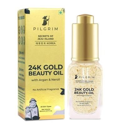 Pilgrim 24K Gold Beauty Oil for Glowing Skin, Deep Nourishing, Anti Aging, Make Up Primer | 24K Gold Oil for Smooth & Dewy Finis | 20 Ml