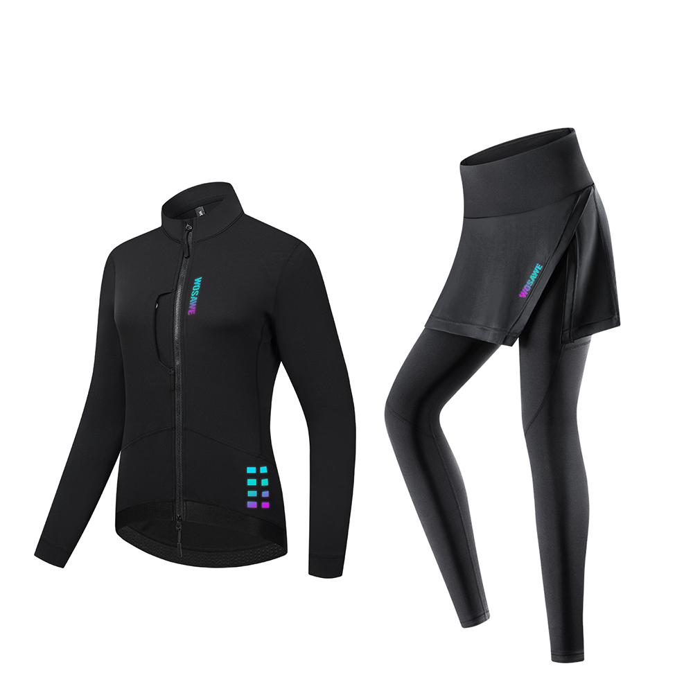 WOSAWE Zimní dámská strečová teplá cyklistická bunda Dazzle barva Kurzor Všitá pěnová výstelka Polstrované cyklistické kalhoty Sukně Silniční cyklistický oblek