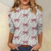 Women's Fashionable Casual Three-Quarter Sleeve Christmas Print Round Neck Top