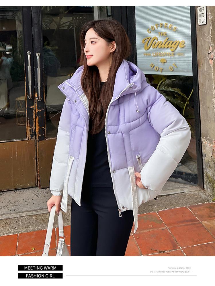 Gradient Hooded Winter Thickened Jacket