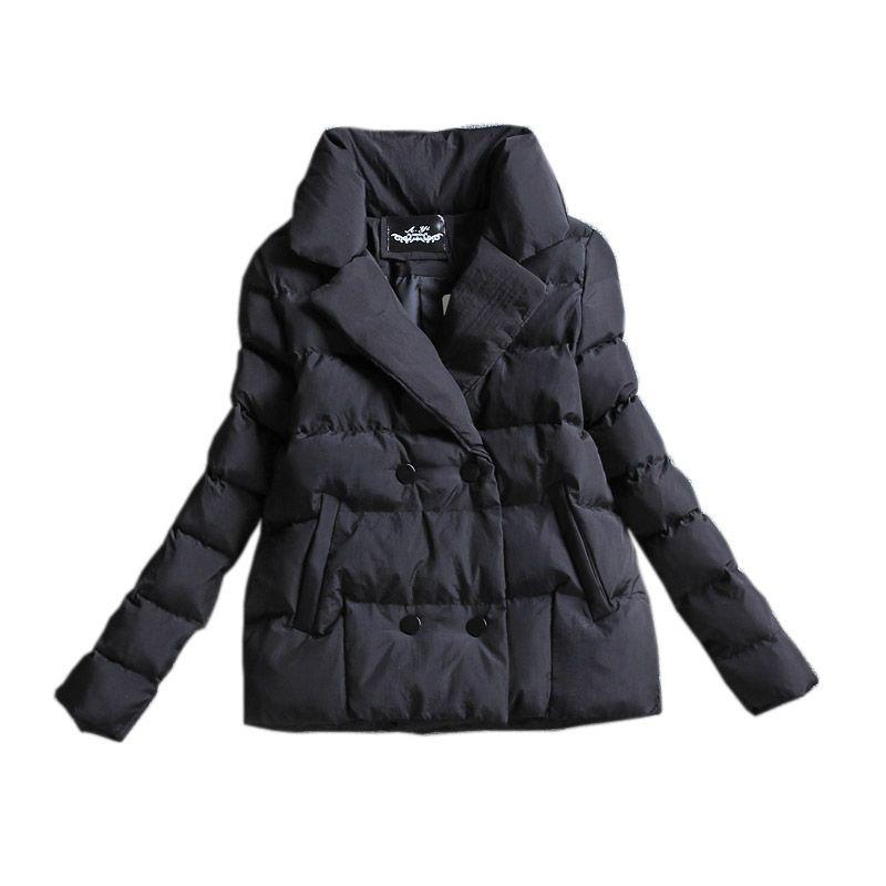 Winter Damenmode Kurz Daunen Baumwollgepolsterte Jacke Anzugkragen Reine Farbe Langarm Mantel Slim Parka Oberbekleidung