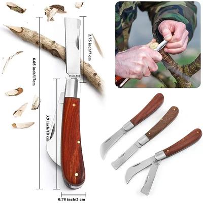 Folding Grafting Knife Grafting Tools Grafting Pruning Knife Professional Garden Fruit Tree Grafting Cutter Wooden Handle Knife