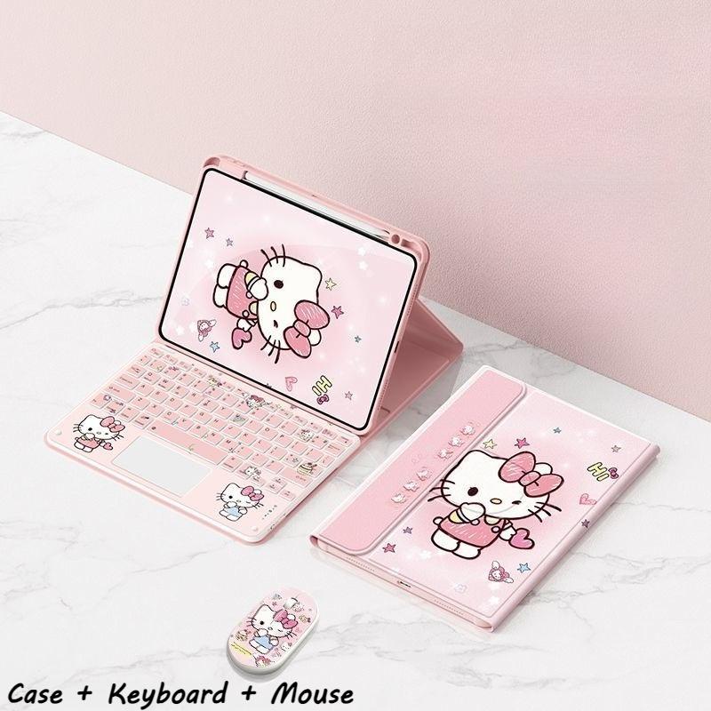 Hello Kitty Tablet Case with Wireless Keyboard Set for Ipad 11th A16 Air7/6 Pro 11in 10th 10.9 Air4 5 9th 10.2in Rotatable Case