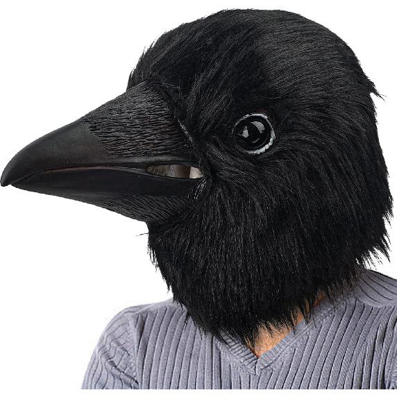 PartyHop Black Crow Mask Raven Head Latex Realistic Animal Full Head Mask for Halloween Costume Party Carnival Cosplay