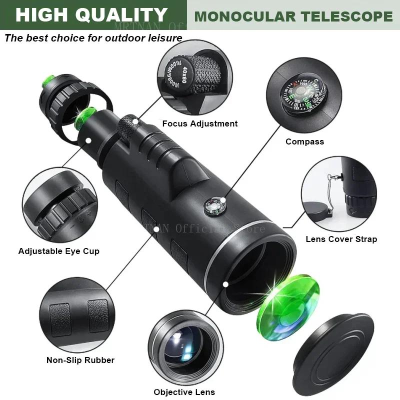 Monocular Telescope 40X60 Powerful High Definition Zoom Low Night Vision Binoculars with SmartPhone Holder For Hunting Camping
