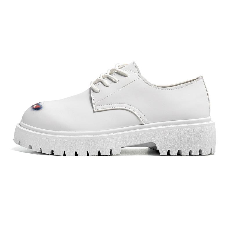 

Leather shoes men s autumn breathable trendy shoes leather versatile trendy brand British platform casual black non-slip big head leather shoes 44 білий