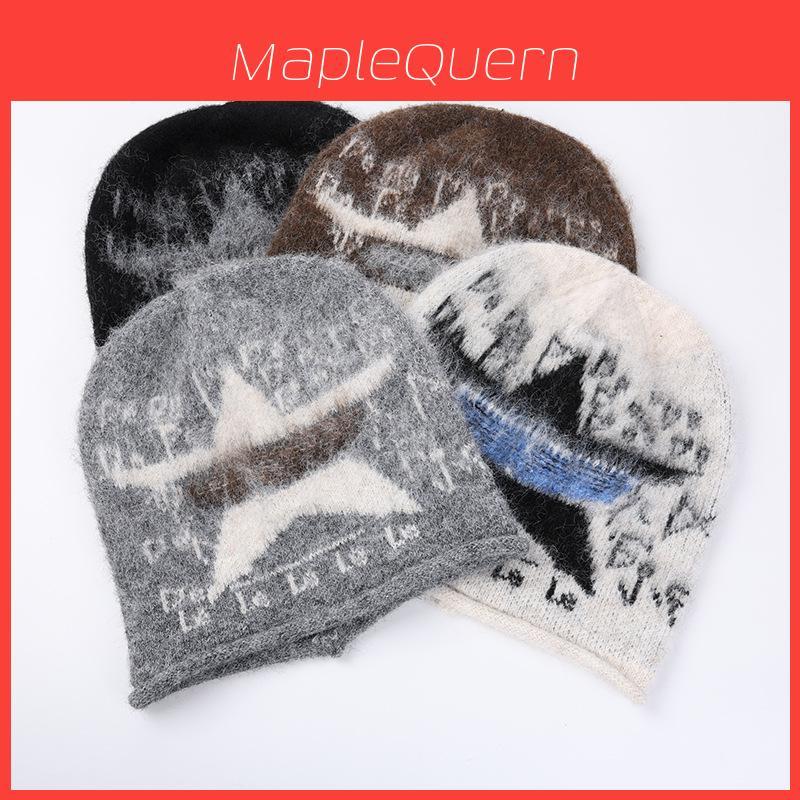 Autumn Winter Knit Beanie Hat For Women With Letter Pattern Warm Headgear For Street Style