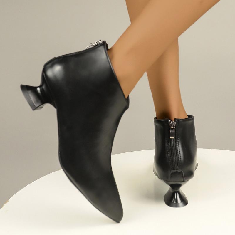 Módní Speciální Podpatek Kotníkové Boty Podzim Nové Špičaté Semišový Zadní Zip Protiskluzové Odolné proti Opotřebení Jednoduché Boty