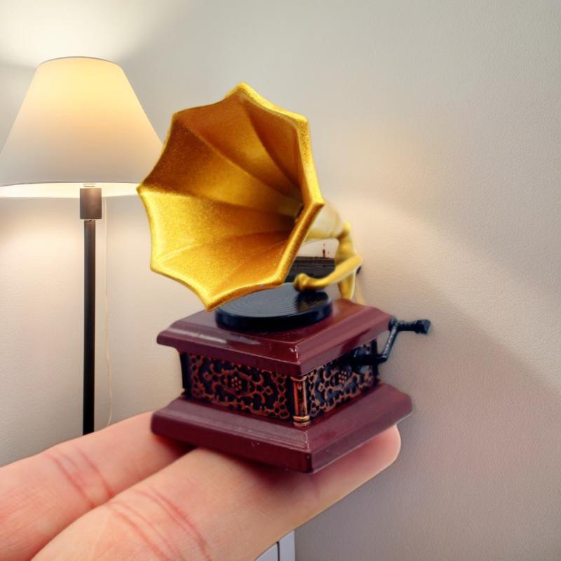 Dollhouse Vintage Phonograph Miniatures Model Living Room Accessories Decor Kids Pretend Play Toys Ornaments Gifts