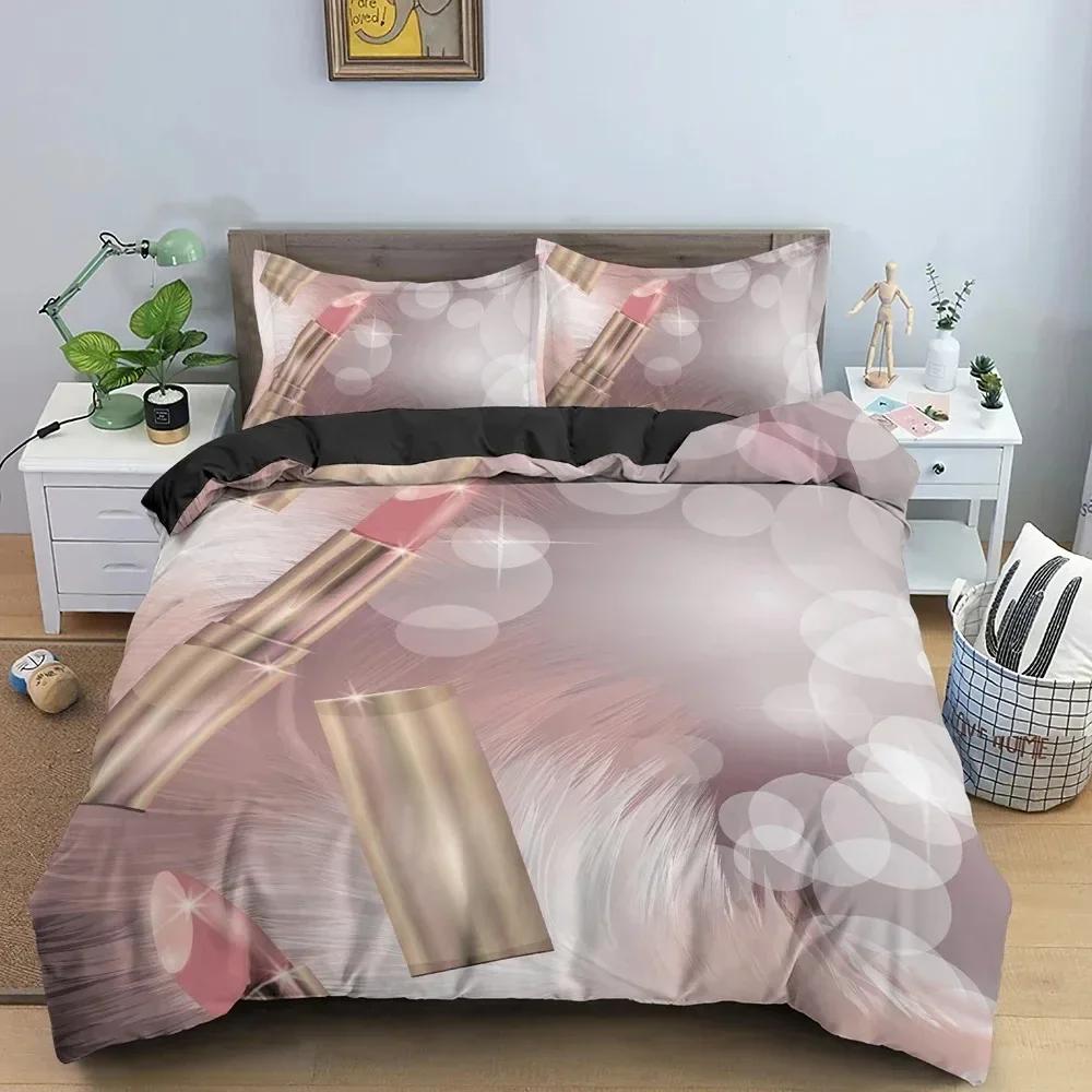 

Top Fashion Women s Cosmetics Bedding Set Girl s Bedroom Duvet Cover Set King Queen Twin Size Luxury Bedclothes For Home Decor 135x200cm