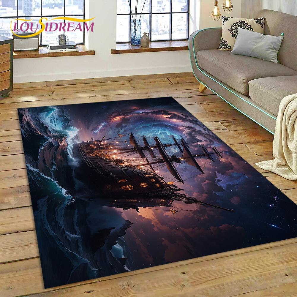 Ancient Pirate Ship Boat,Barque,Sailboa Rug Carpet for Living Room Bedroom Decor,Floor Mat Non-slip Decoration for Sofa Doormat