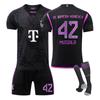 Jugendliche Kinder Erwachsene Individueller Name Fußballtrikots 2023-24 Bayern Auswärts #42 MUSIALA Trainingsset mit Socken