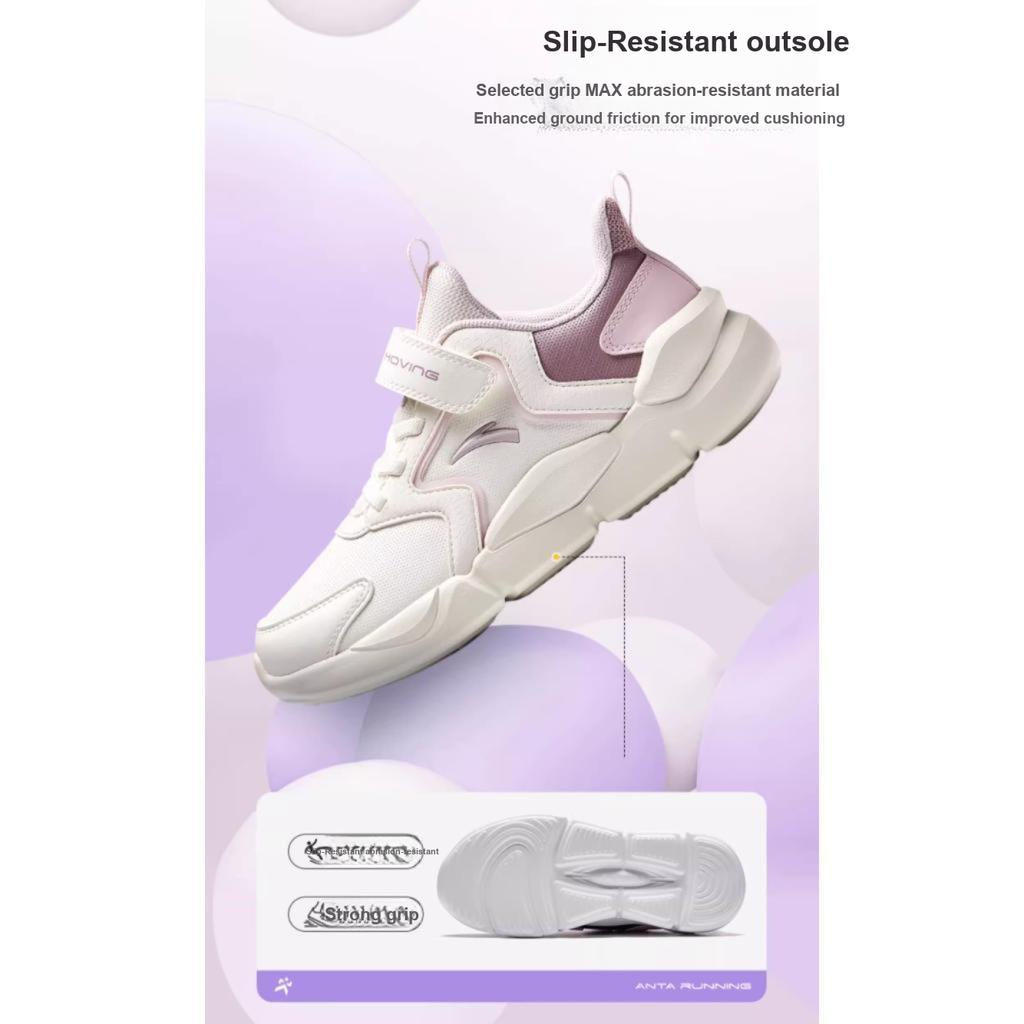 Anta Comfortable Versatile Shock Absorbing Durable Kids Running Shoes Kids Running Shoes White Purple Pink A322419907H-2