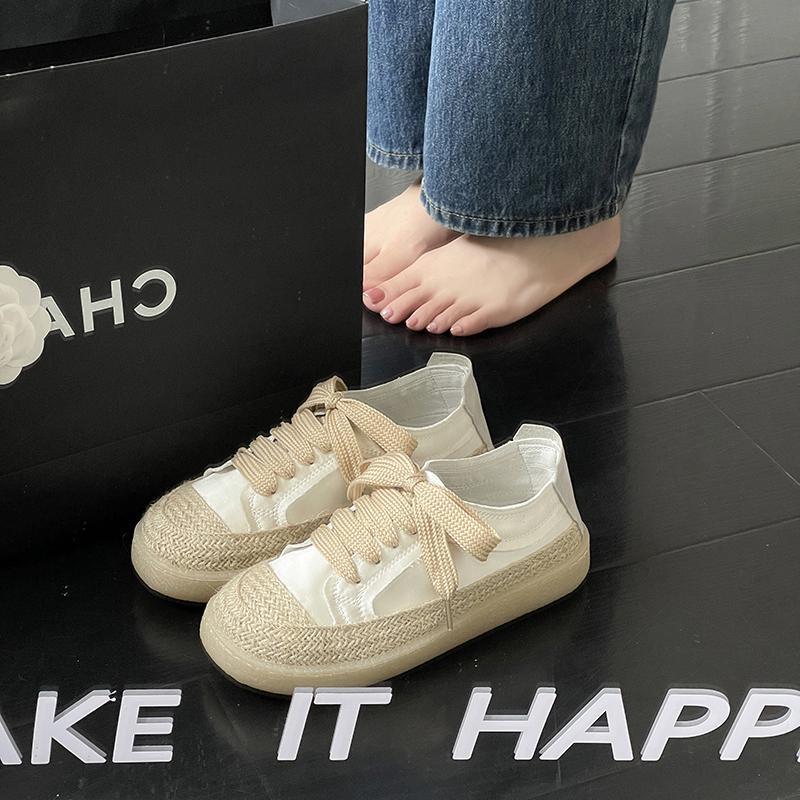 

Мода 2025 Женские Новые Сетчатые Дышащие Повседневные Кроссовки Универсальные Балетки на Шнуровке Спортивная Обувь Модные Белые Туфли для 35 бежевый