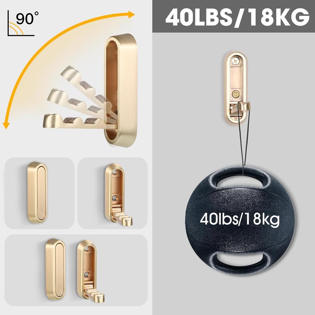 Folding Coat Hooks, 2 Pcs Foldable Gold Wall Hooks Heavy Duty Foldable Hook Bathroom Towel Hooks Robe Hooks Wall Mounted for Hanging Coat Towels