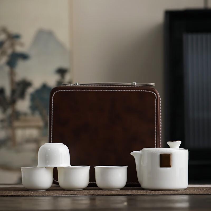 Ink Wash Mutton Fat Jade Ceramic Travel Tea Set
