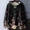 Women's Floral Print Loose Casual Long Sleeved Hooded Sweatshirt