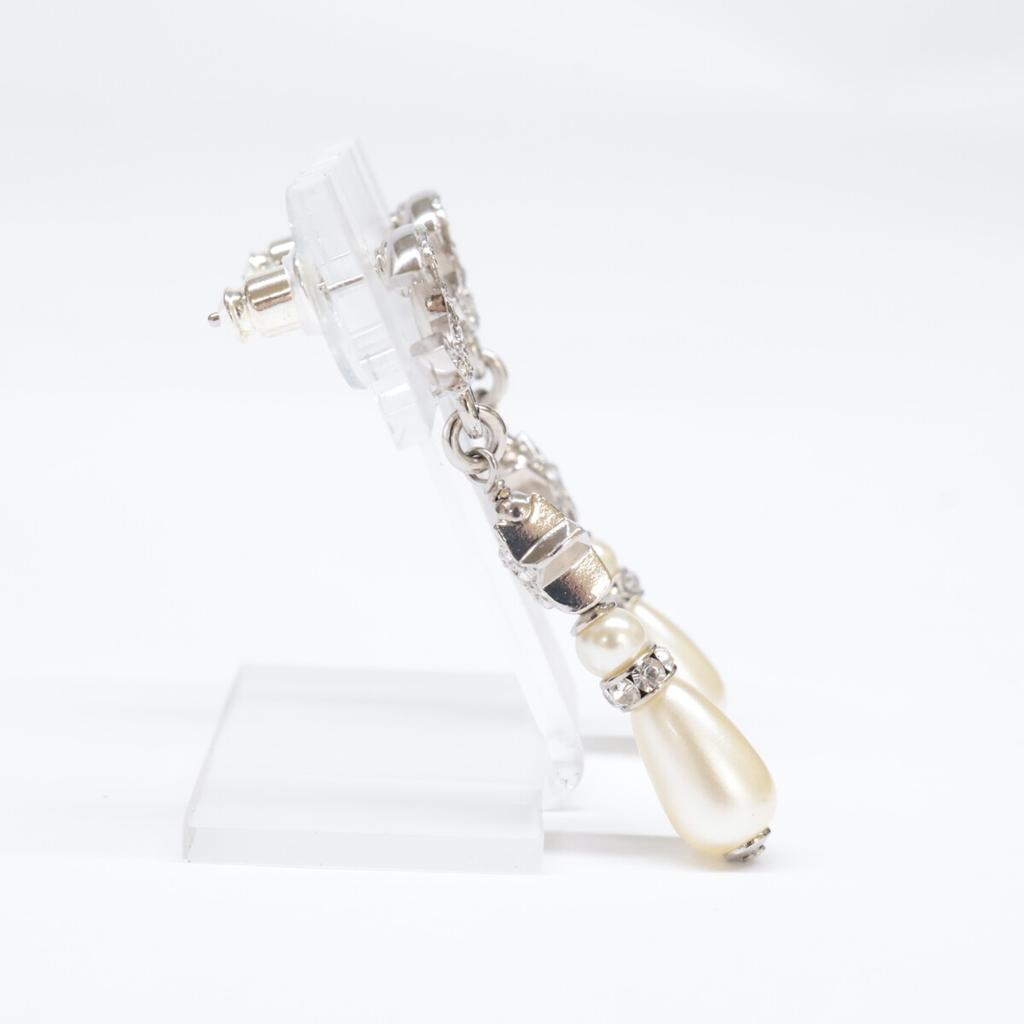 CHANEL C25 CC Logos Star Rhinestone Drop Pearl earring SVHardwareUsed