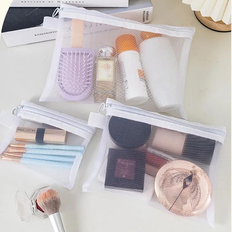 Fashion Small Large Black Organizer Toiletry and Makeup Pouch Transparent Mesh Zipper Cosmetic Bag Women Necessary Organizer