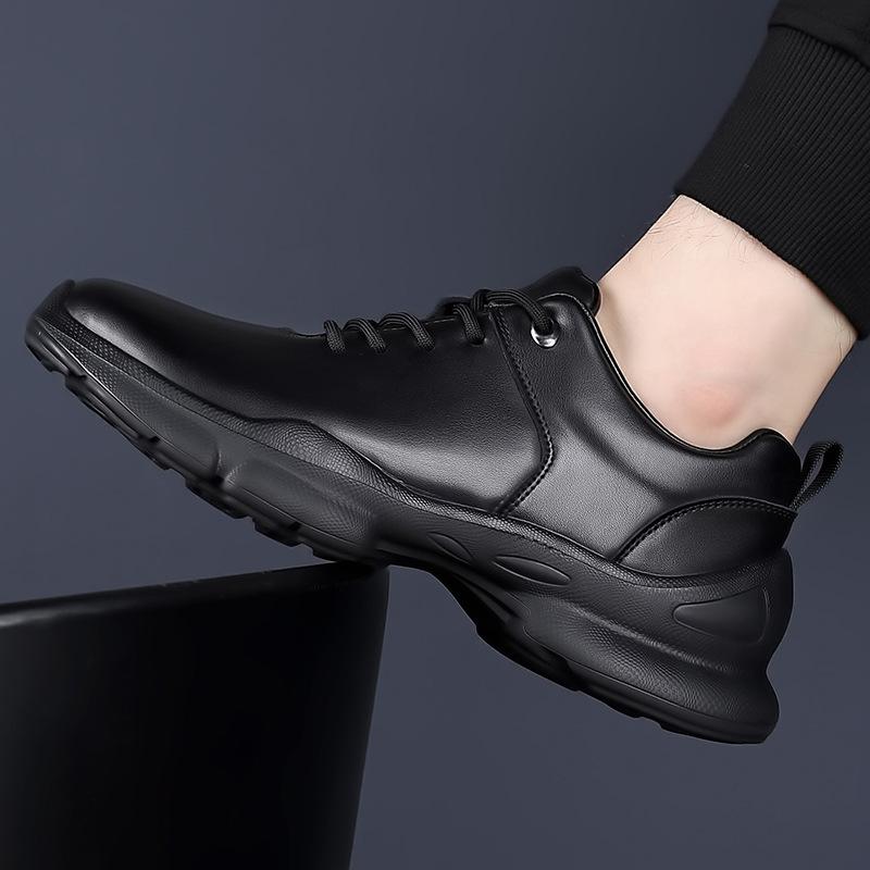 2026 Autumn Winter New Leather Sneakers for Men Fashion Black Casual Sports Shoes Male Lace Designer Platform Leather Shoes Man