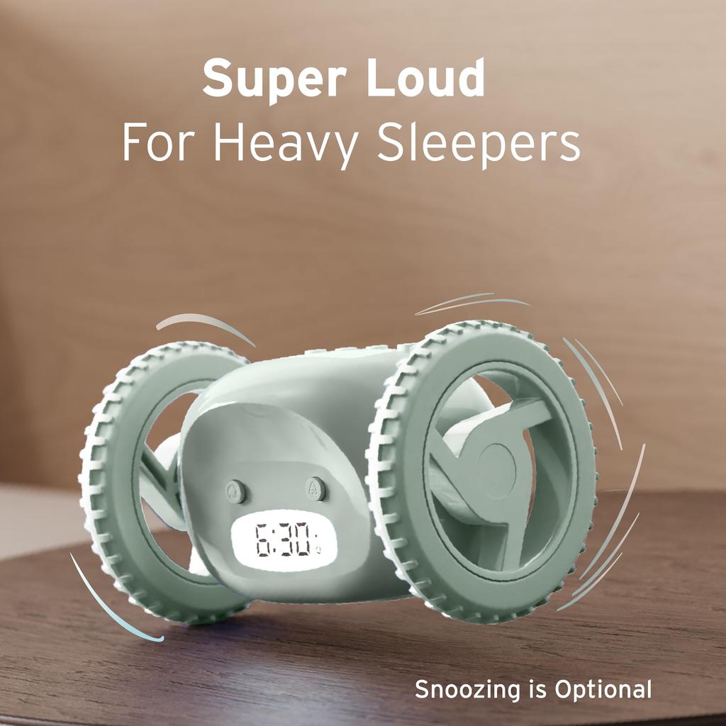 Clocky Super Loud Alarm Clock for Wheel Easy To Super Smart Snooze Digital Bed Shaker Alarm Funny Gift for and Bedrooms Sleepers, Roll-Away Vibration,