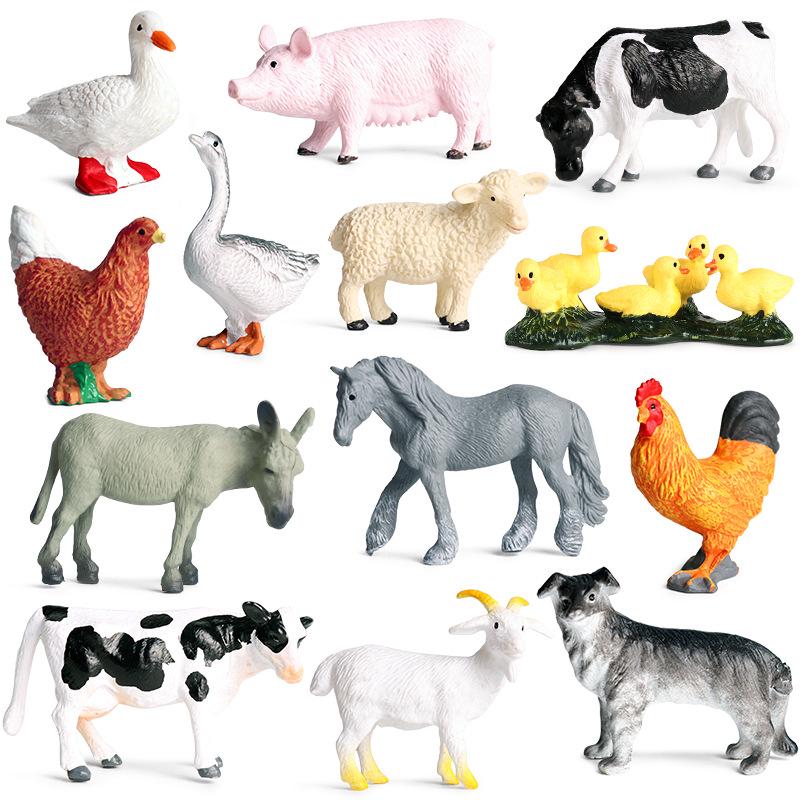 Mini Farm Animal Models Set for Educational Display – Dog, Cow, Sheep, Chicken, Duck, Goose, Pig, and Ducklings
