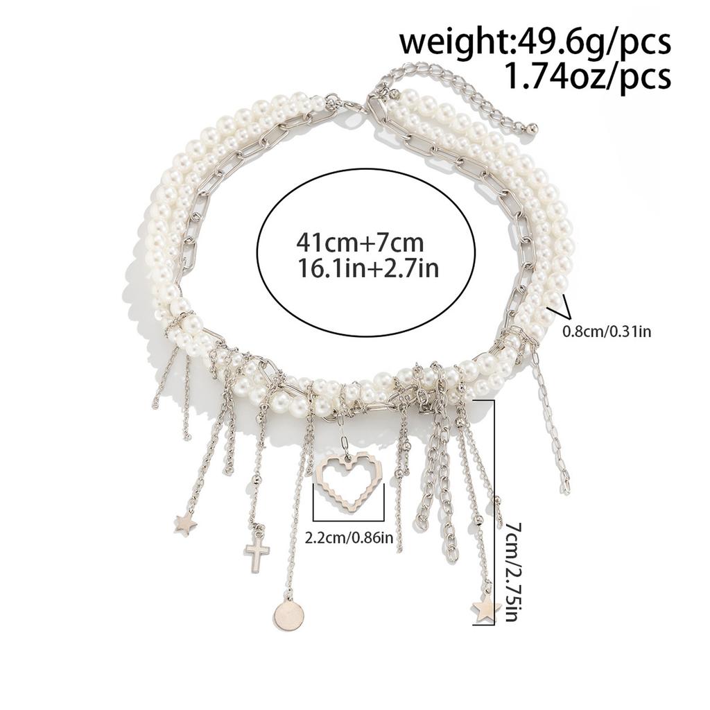 Multilayer Vintage Star Heart Tassels Pendant Necklace Beads Chain Necklace Elegant Necklace Suitable for Party Daily