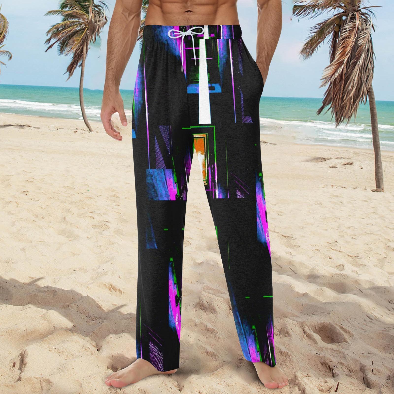 

Мужские мягкие домашние пижамные штаны с гавайским принтом, повседневные спортивные штаны с завязками L чёрный