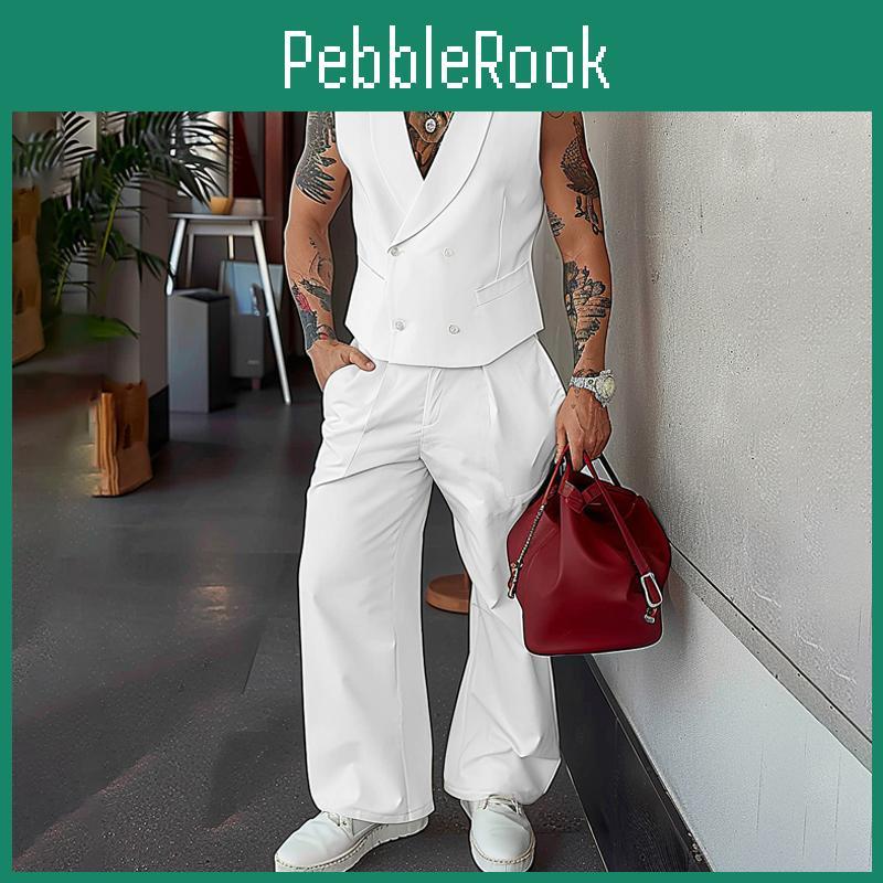 Suit Two Men Piece Incerun V Neck Sleeveless Vest Waistcoat Long Suit Pants Casual Outfits Sets