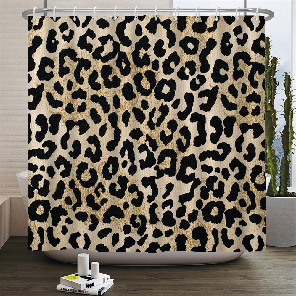 Cortina de Chuveiro Leopardo Moderna Cortina de Banheiro 3D Com Ganchos Tela Divisória Decorativa 180*240 Poliéster Tecido Lavável