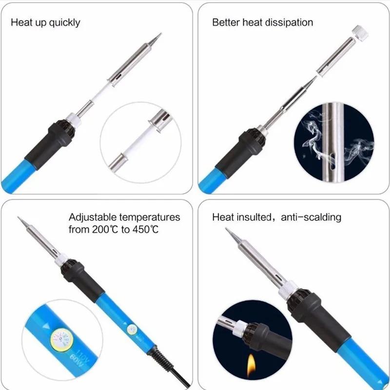 60W Adjustable Temperature Welding Solder Rework Station Heat Pen Tips Electric Soldering Iron for Repairing by BeBosLook