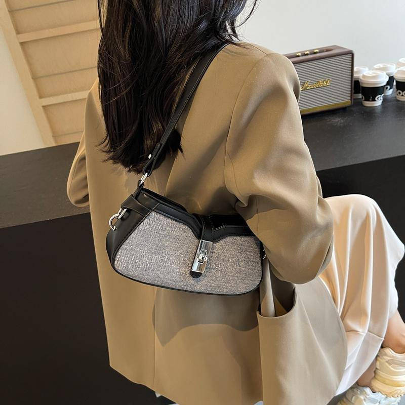 1 Stück Denim Patchwork PU Unterarm Wickel Damen Schultertasche mit Schnalle