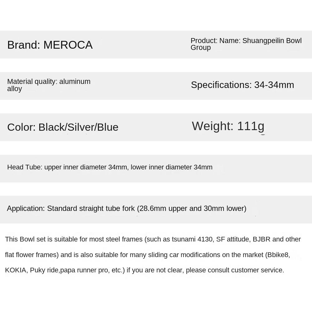 MEROCA Bike Steering Cups 34mm Bicycle Parts New Bicycle Headset  for Mountain Cycling Fork
