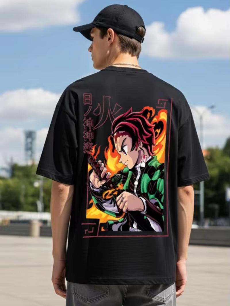 

Oversized Vintage Anime Print Mens Tshirt Demon Slayer Women Short Sleeve Tee Summer Casual Top Fashion Streetwear Y2k Clothes S