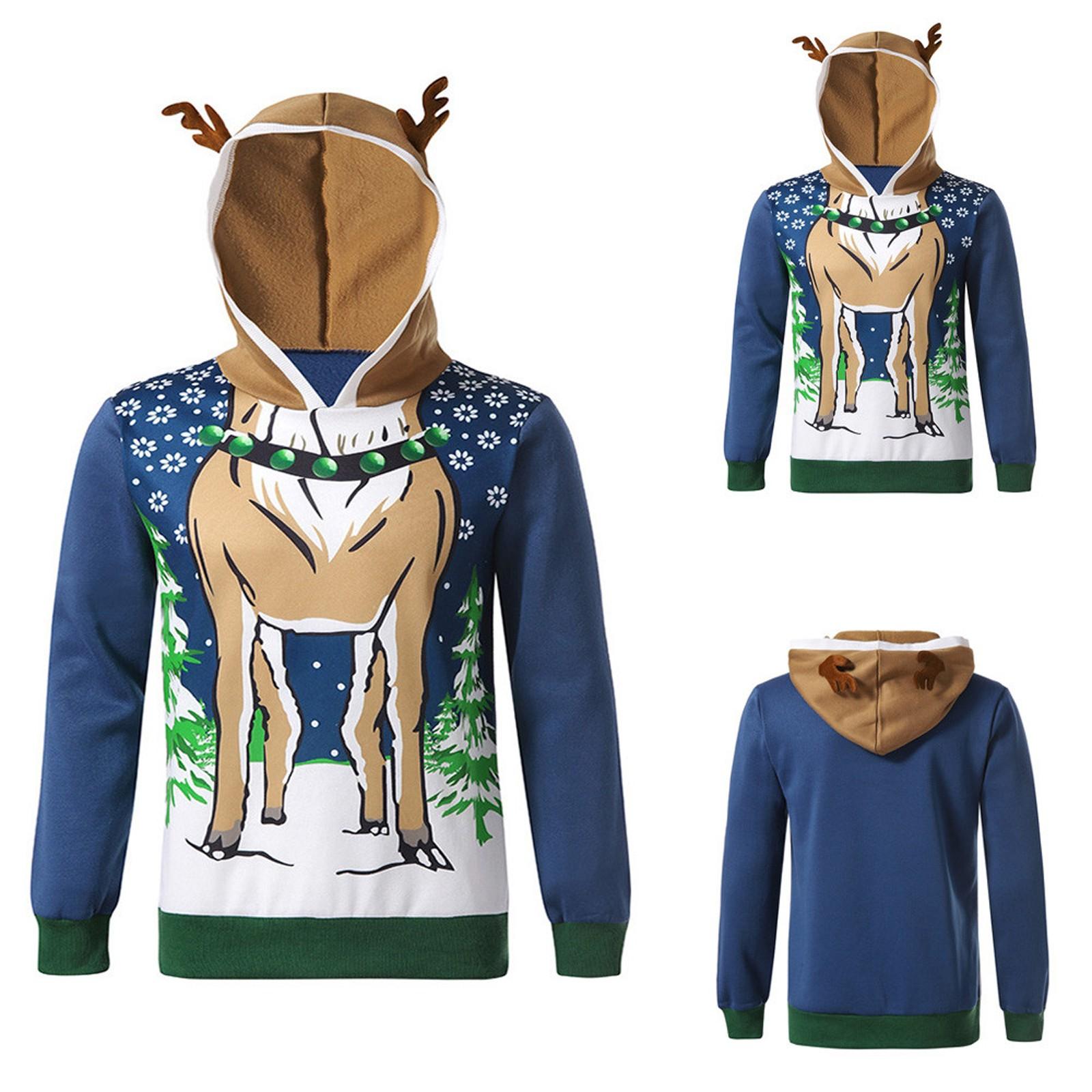 

Мужское Зимнее Рождественское Худи с Капюшоном и Перьями, Рождественская 3D Блузка Топ M синий