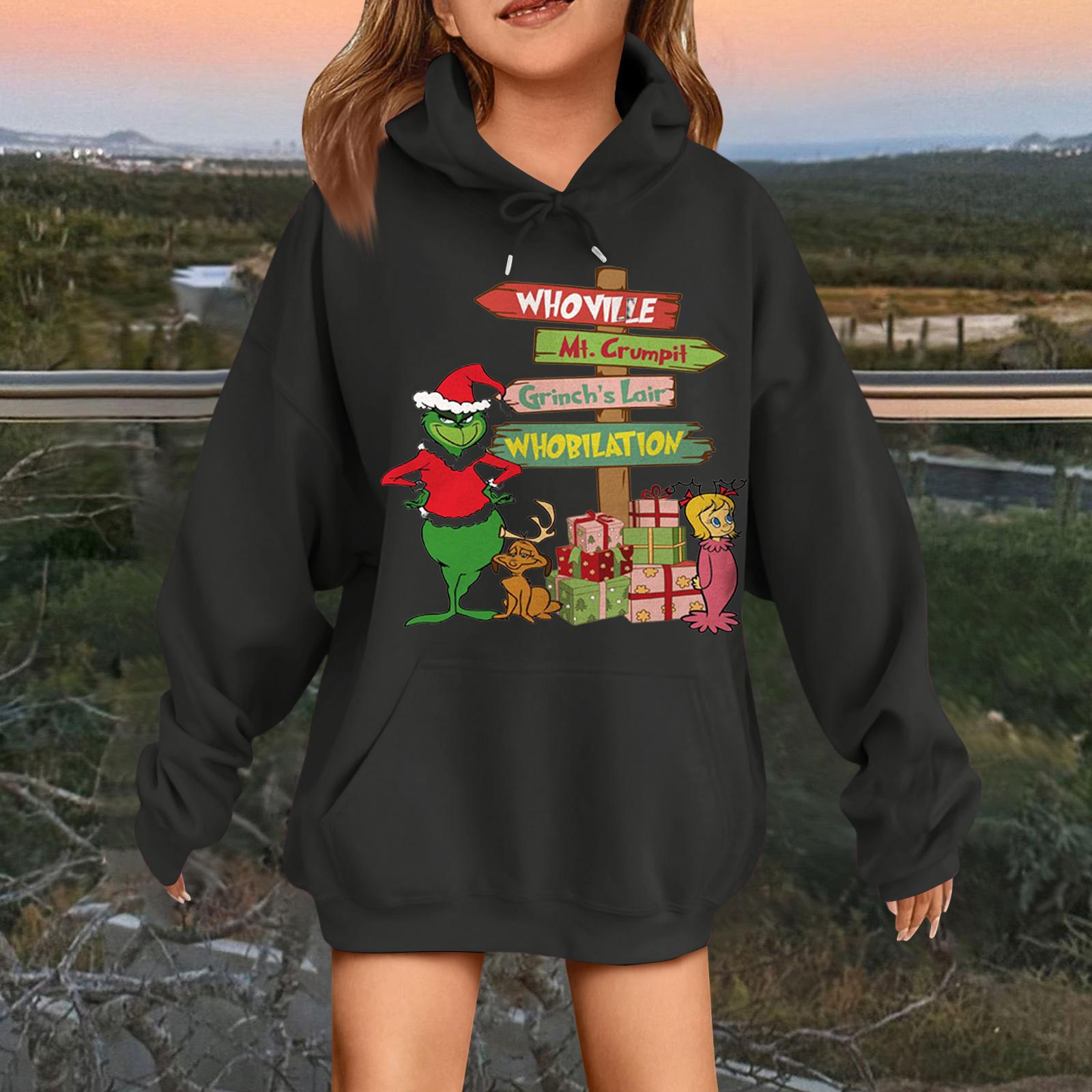 

Детская модная повседневная толстовка с капюшоном свободного кроя с длинными рукавами и рождественским принтом 150 чёрный