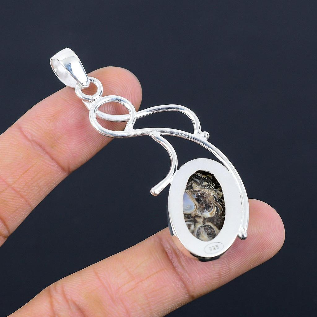 Daughters Day Deal Turritella Agate Stone 925 Silver Bezel Boho Pendant Jewelry