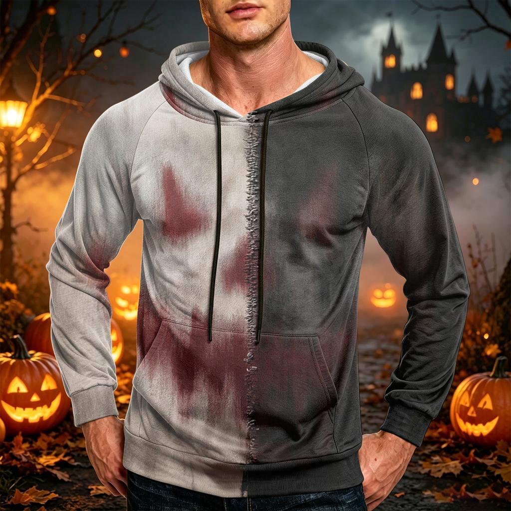Men's Casual Loose Fit Hoodie with Pocket , Drawstring and Printed Design