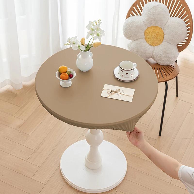 Round Pu Leather Table Cover Solid Color Elastic Tablecloth Waterproof Oilproof Waterproof Dinning Tablecloth Protector Desk Mat